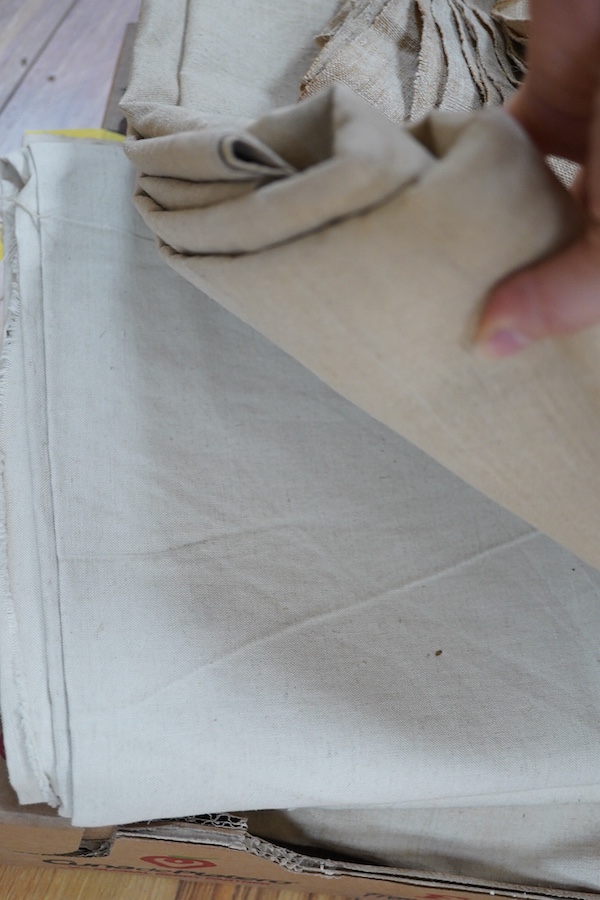 Seven various lengths of French provincial coarse woven linen. Condition - fair